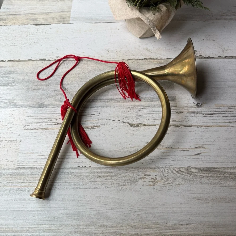 Vintage Brass French Horn Wall Decor Tassel Cording Christmas Holiday Decor